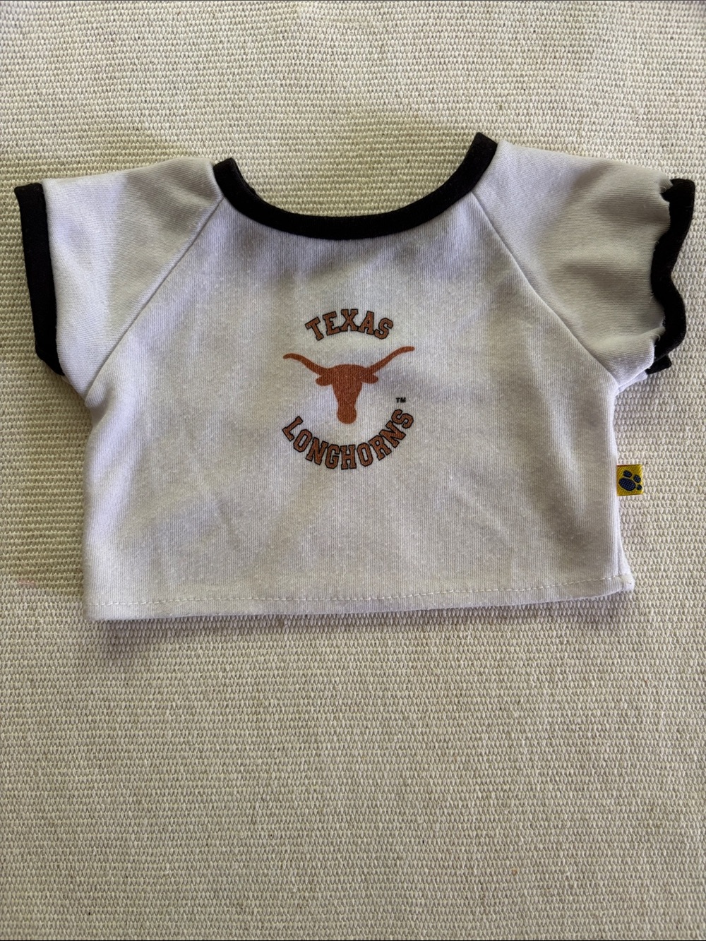 Build-A-Bear White Tee with Black Trim and Burnt Orange Longhorn Logo